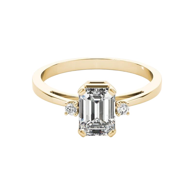 GIA Certified 1.5 Carat Emerald Three-Stone 18K Yellow Gold Diamond Ring