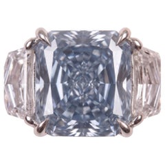 GIA Certified 1.5 Carat Fancy Grayish Blue VVS1 Radiant Diamond White Gold Ring