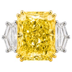 GIA Certified 15 Carat Fancy Intense Yellow Radiant Diamond Ring