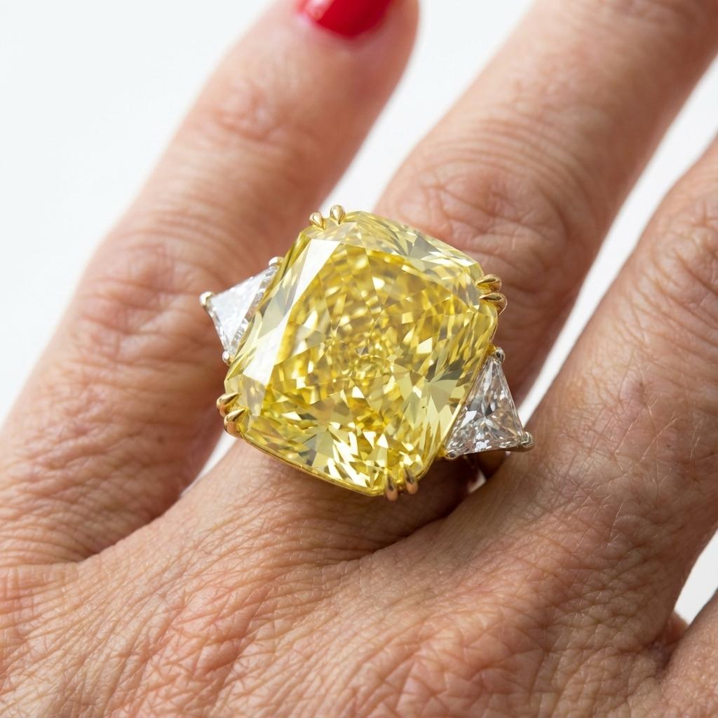 Bague en diamant jaune élégant de 15 carat certifié par le GIA Unisexe en vente