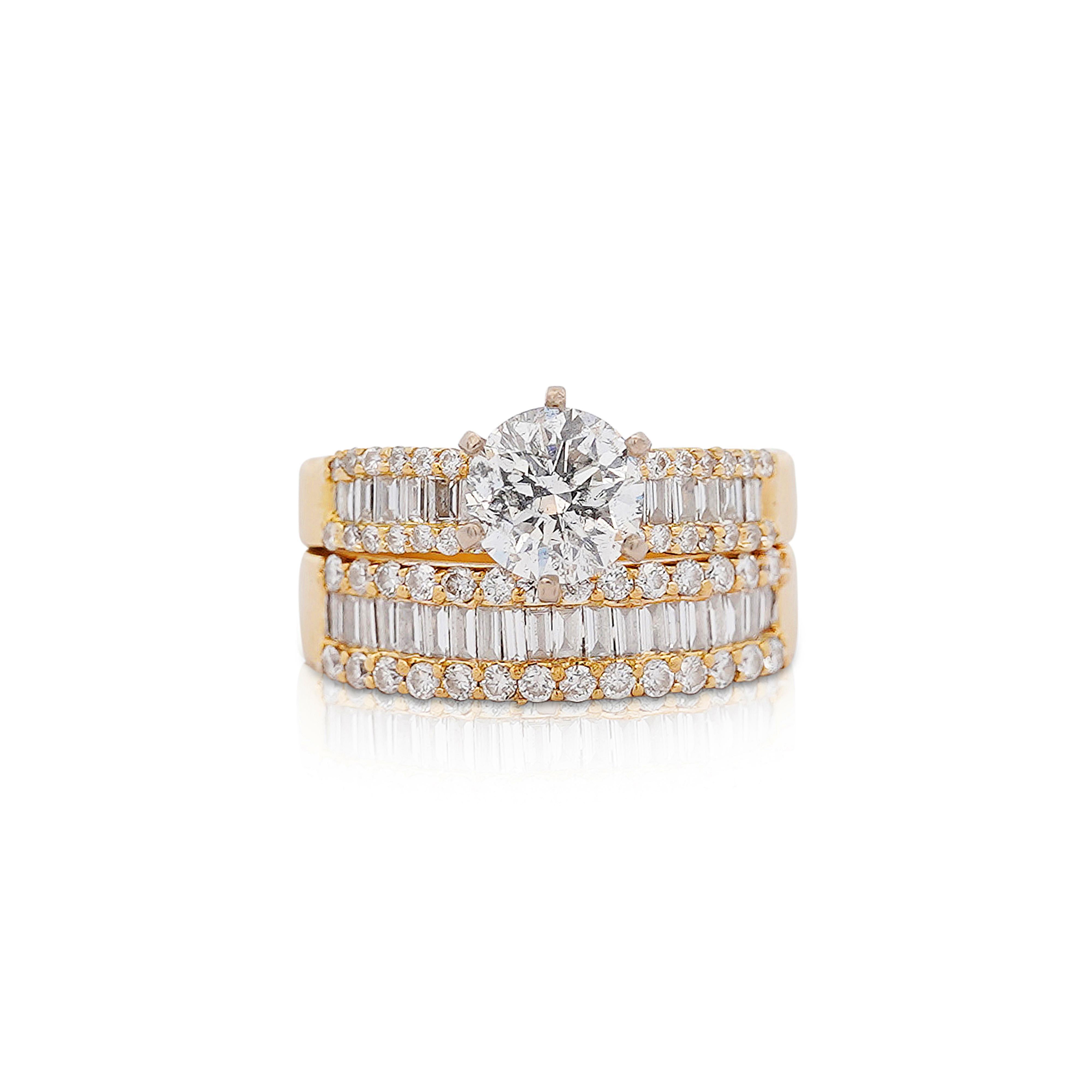 GIA Certified 1.5 Carat H/I2 Diamond 2 Piece Engagement & Wedding Ring Set In New Condition For Sale In Miami, FL