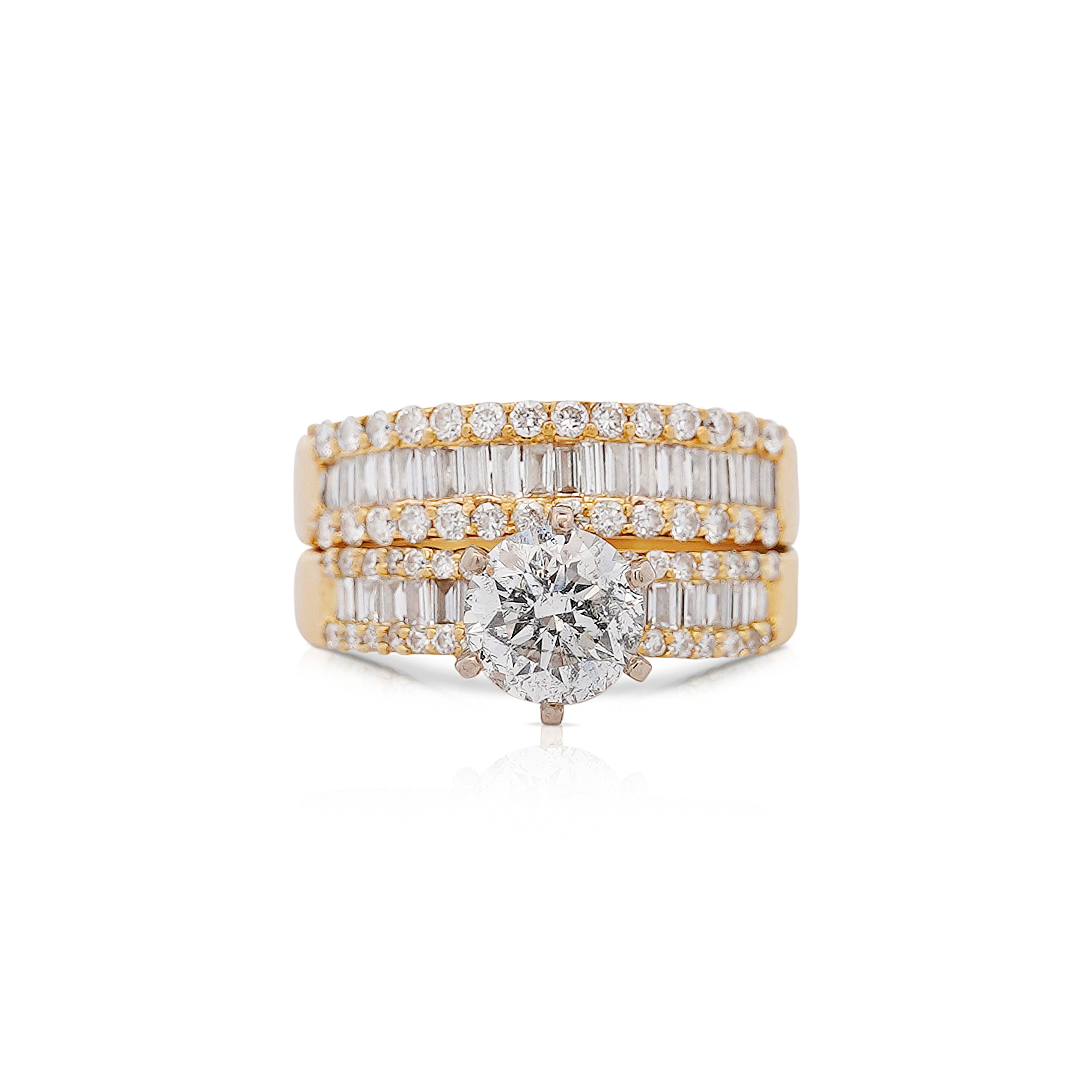 GIA Certified 1.5 Carat H/I2 Diamond 2 Piece Engagement & Wedding Ring Set For Sale 2
