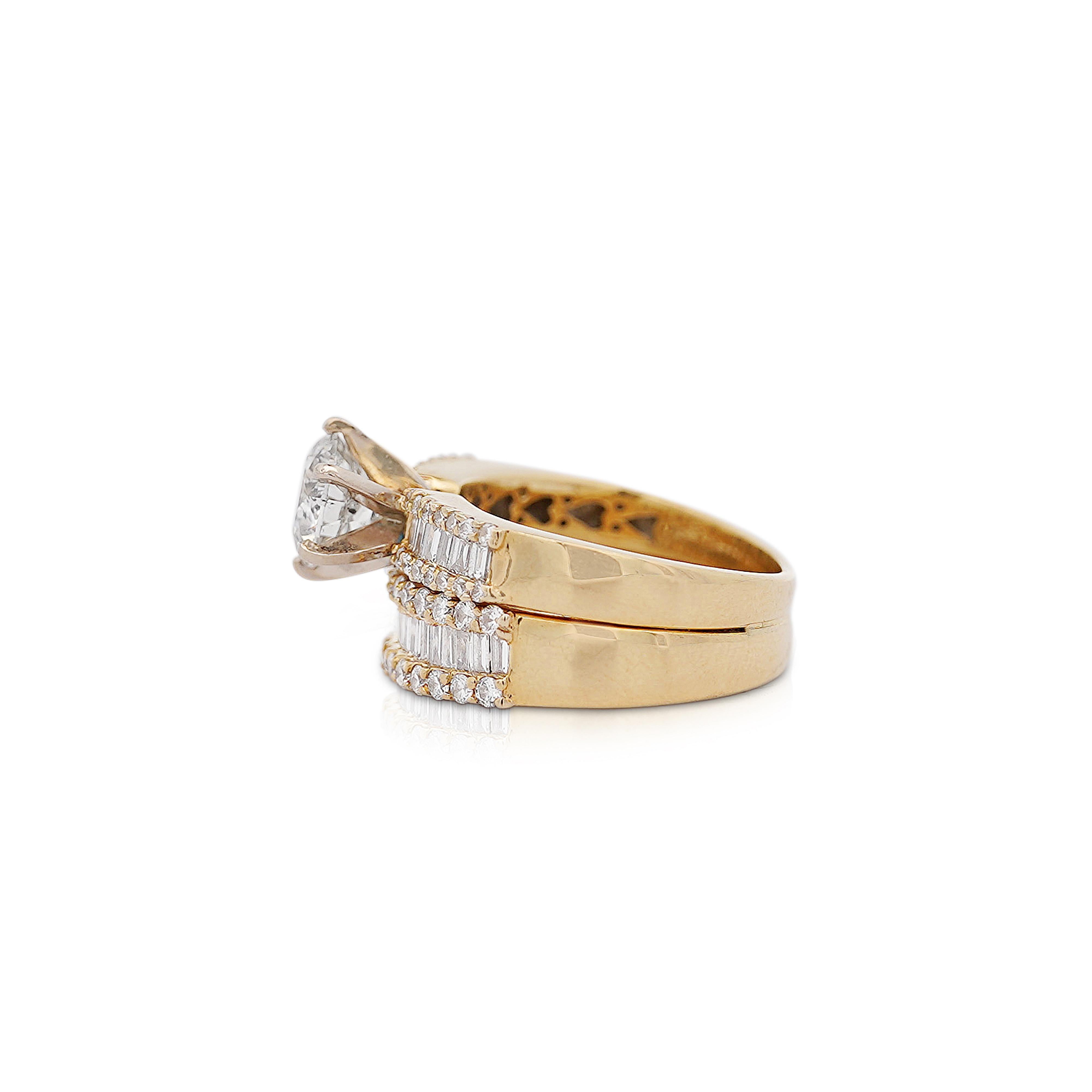 GIA Certified 1.5 Carat H/I2 Diamond 2 Piece Engagement & Wedding Ring Set For Sale 3