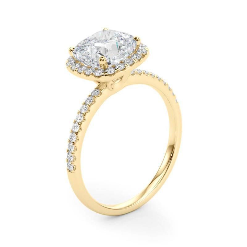 Women's GIA Certified 1.5 Carat Halo Square Cushion Basket Set Diamond Ring For Sale