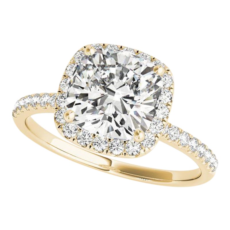 GIA Certified 1.5 Carat Halo Square Cushion Basket Set Diamond Ring
