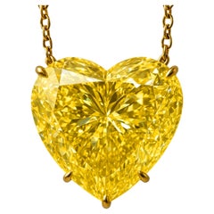 GIA Certified 15 Carat Heart Shape VIVID YELLOW Diamond Pendant Necklace