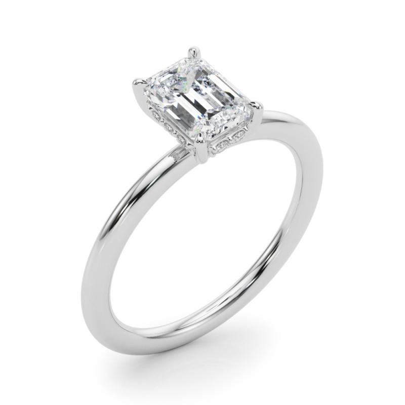 Donna GIA Certified 1,5 Carat Hidden Halo Emerald Anello con diamante in oro bianco 18K in vendita