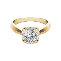 GIA Certified 1.5 Carat Knife Edge Band Cushion Halo Diamond Ring
