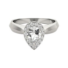 GIA Certified 1.5 Carat Knife Edge Band Pear Halo  Diamond Ring