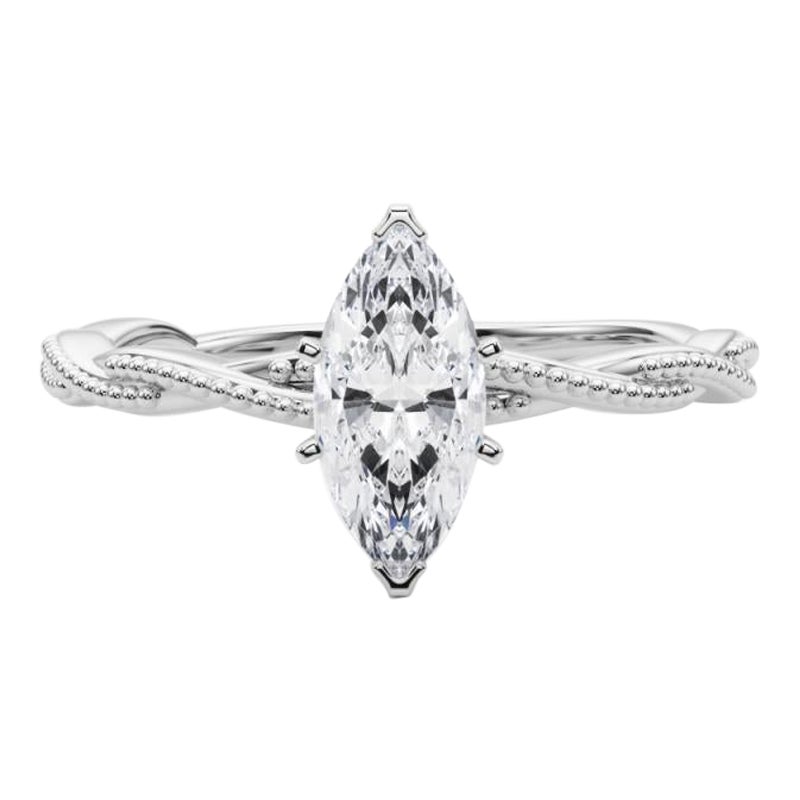 GIA zertifiziert 1,5 Karat Marquise geflochtene Band Platin Diamantring