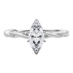 Anillo de diamantes en platino con banda trenzada en forma de marquesa de 1,5 quilates con certificado GIA