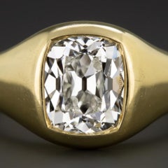 GIA Certified 1.5 Carat Old Mine Cut Diamond Bezel Set Signet Ring