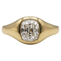 GIA Certified 1.5 Carat Old Mine Cut Diamond Bezel Set Signet Ring