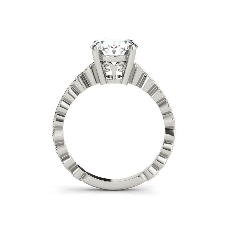 GIA zertifiziert 1,5 Karat Oval Lünette Milgrain Band 18K Weißgold Diamantring im Zustand „Neu“ im Angebot in New York, NY