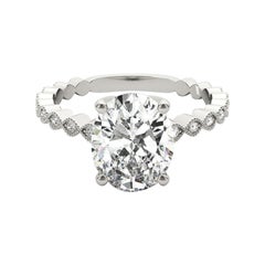 GIA Certified 1,5 Carat Oval Bezel Milgrain Band 18K White Diamond Ring