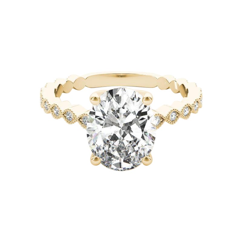 GIA Certified 1,5 Carat Oval Bezel Milgrain Band 18K Yellow Diamond Ring in vendita