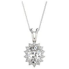 GIA Certified 1.5 Carat Oval Diamond Sunburst Halo Gold Pendant Necklace
