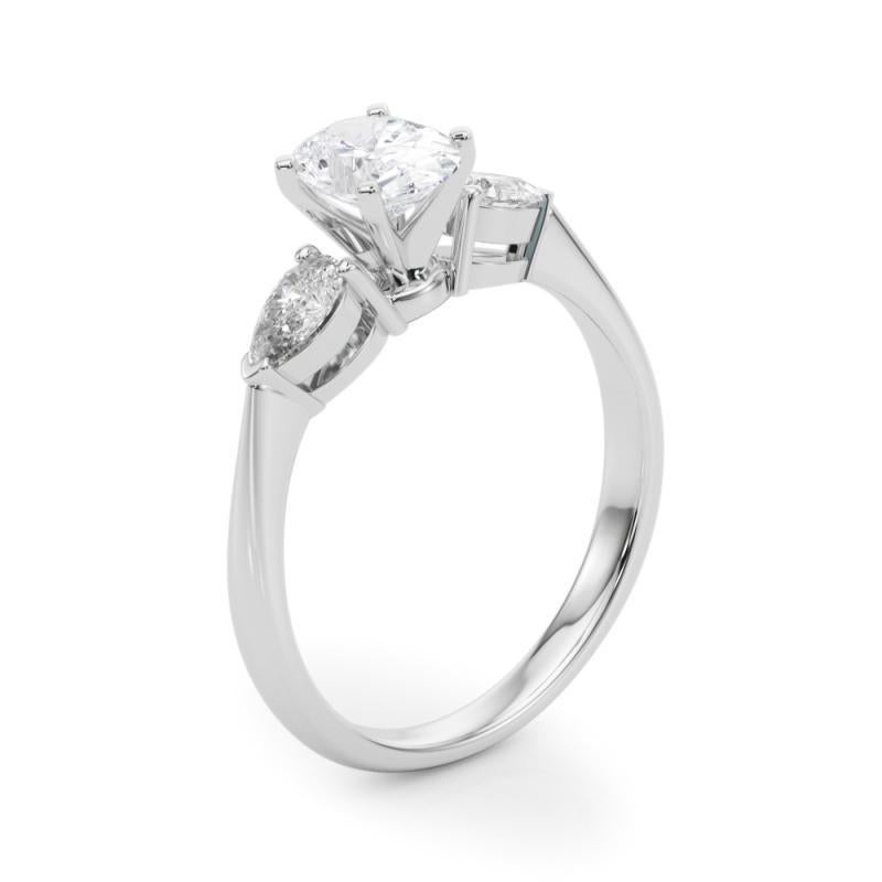 Anello con diamante ovale est-ovest a tre pietre certificato GIA da 1.5 carati in vendita 1