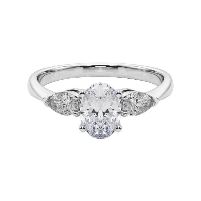 GIA Certified 1.5 Carat Oval East-West Three-Stone Diamond Ring