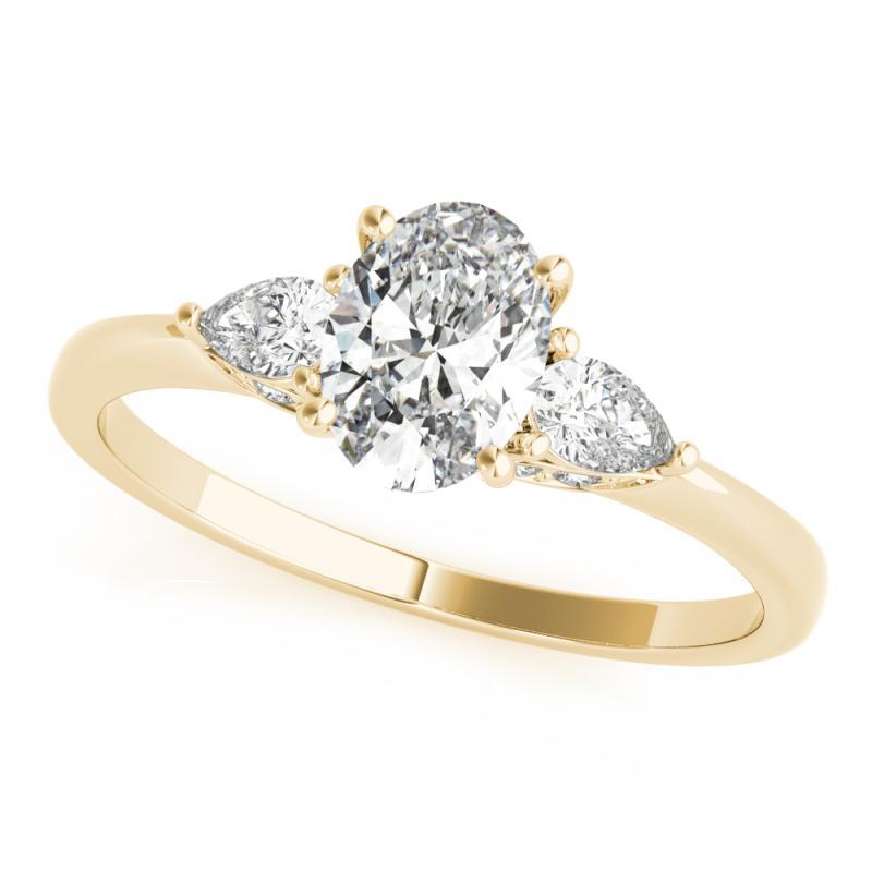 Taille ovale Bague à trois pierres en or jaune 18 carats, certifiée GIA, de 1,5 carat pour les ovales et les poires en vente