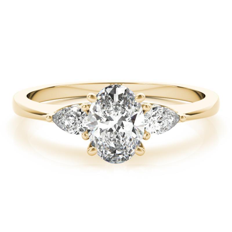 Bague à trois pierres en or jaune 18 carats, certifiée GIA, de 1,5 carat pour les ovales et les poires Pour femmes en vente
