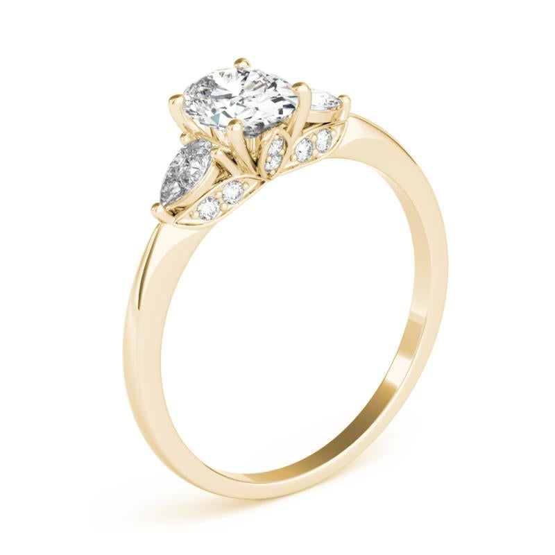 Bague à trois pierres en or jaune 18 carats, certifiée GIA, de 1,5 carat pour les ovales et les poires en vente 1