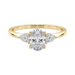 Bague à trois pierres en or jaune 18 carats, certifiée GIA, de 1,5 carat pour les ovales et les poires