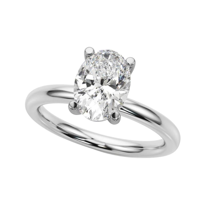 Anello con diamante solitario ovale da 1,5 carati certificato GIA a 4 punte in oro bianco 18 carati