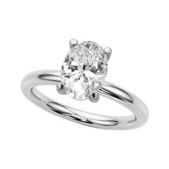 Anello con diamante solitario ovale da 1,5 carati certificato GIA a 4 punte in oro bianco 18 carati