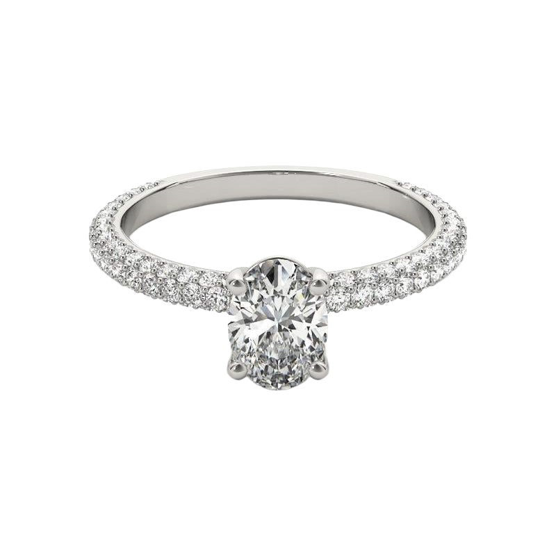 Anello con diamante ovale solitario Pave in oro bianco 18 carati certificato GIA da 1,5 carati