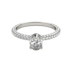 Anello con diamante ovale solitario Pave in oro bianco 18 carati certificato GIA da 1,5 carati