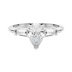 GIA Certified 1.5 Carat Pear & Baguette Three-Stone Platinum Diamond Ring