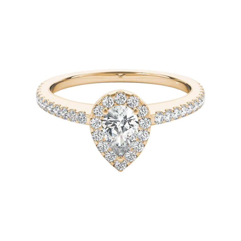 Bague à diamant en or jaune 18 carats certifiée GIA de 1,5 carat en forme de halo de poire et de panier filigrané