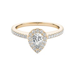 Bague à diamant en or jaune 18 carats certifiée GIA de 1,5 carat en forme de halo de poire et de panier filigrané