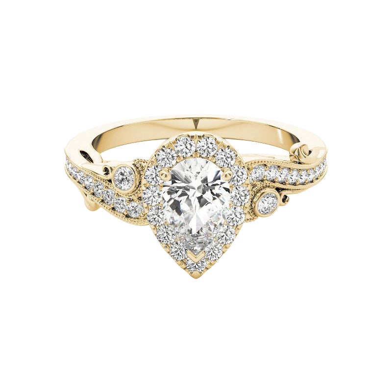GIA Certified 1.5 Carat Pear Halo Multi-Stone Curved Diamond Ring
