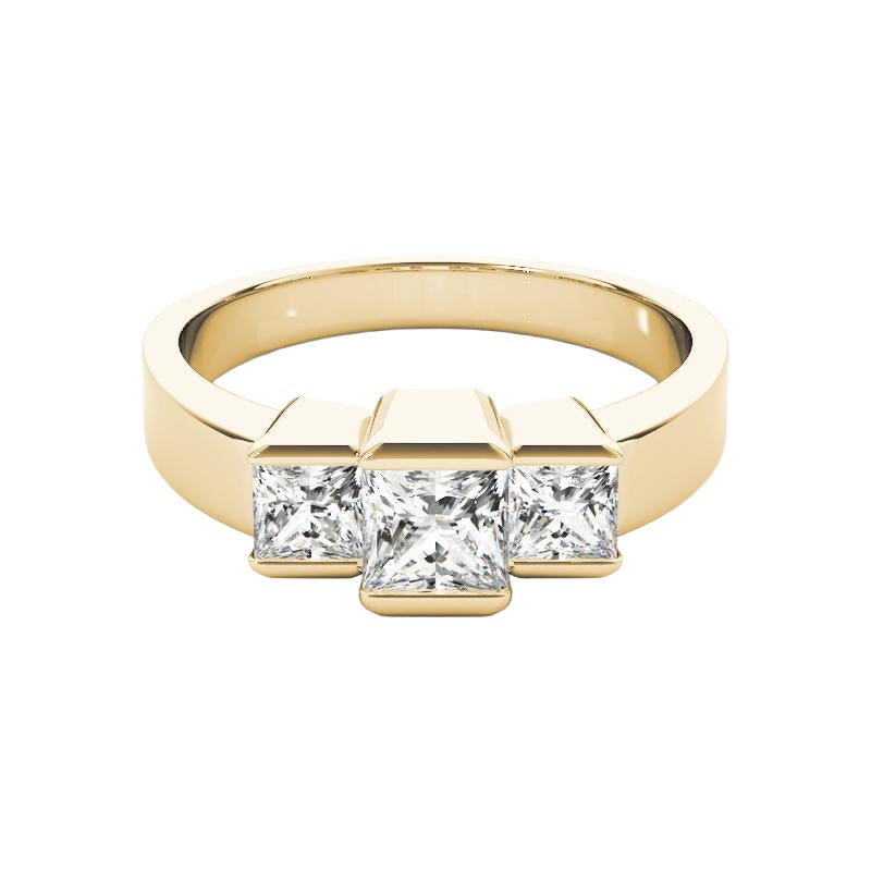 GIA-zertifizierter 1.5-Karat-Diamantring im Prinzessinnenschliff mit drei Steinen und Spannung