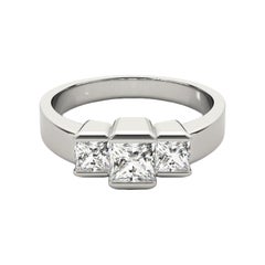 GIA Certified 1.5 Carat Princess Cut Three-Stone Tension Platinum Diamond Ring