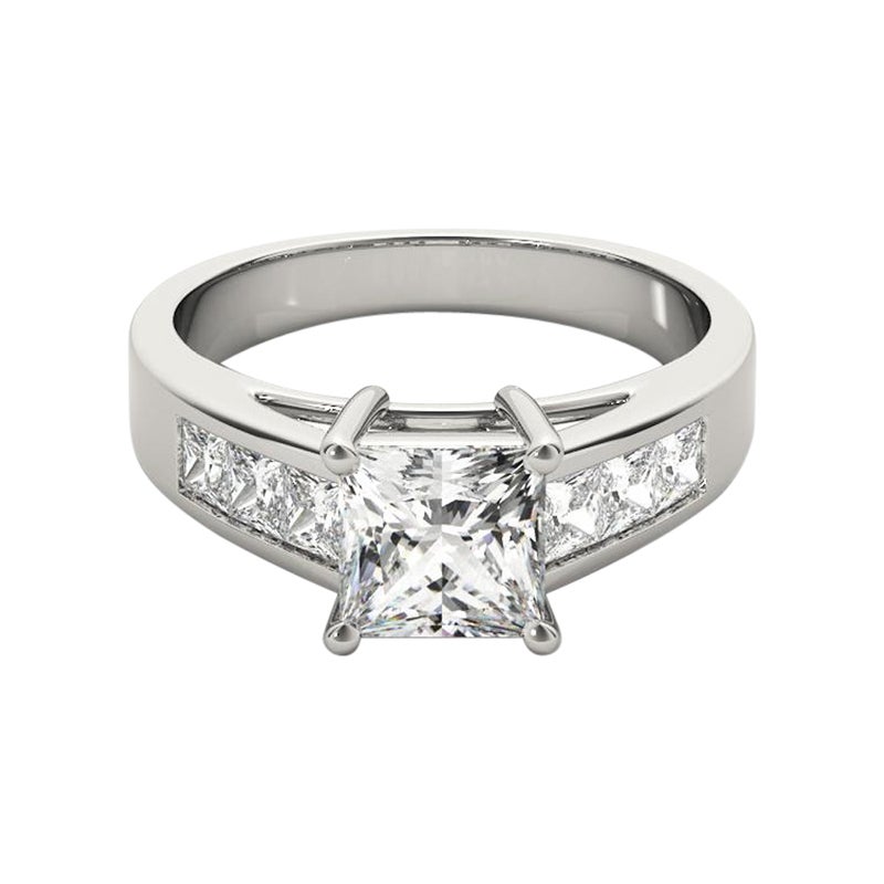 Bague en platine certifiée GIA de 1.5 carat de diamants princesses à pierres multiples