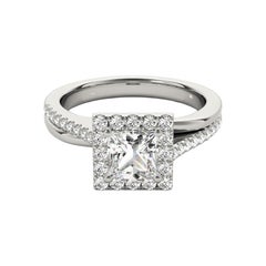 GIA Certified 1.5 Carat Princess Square Halo Modern Platinum Diamond Ring
