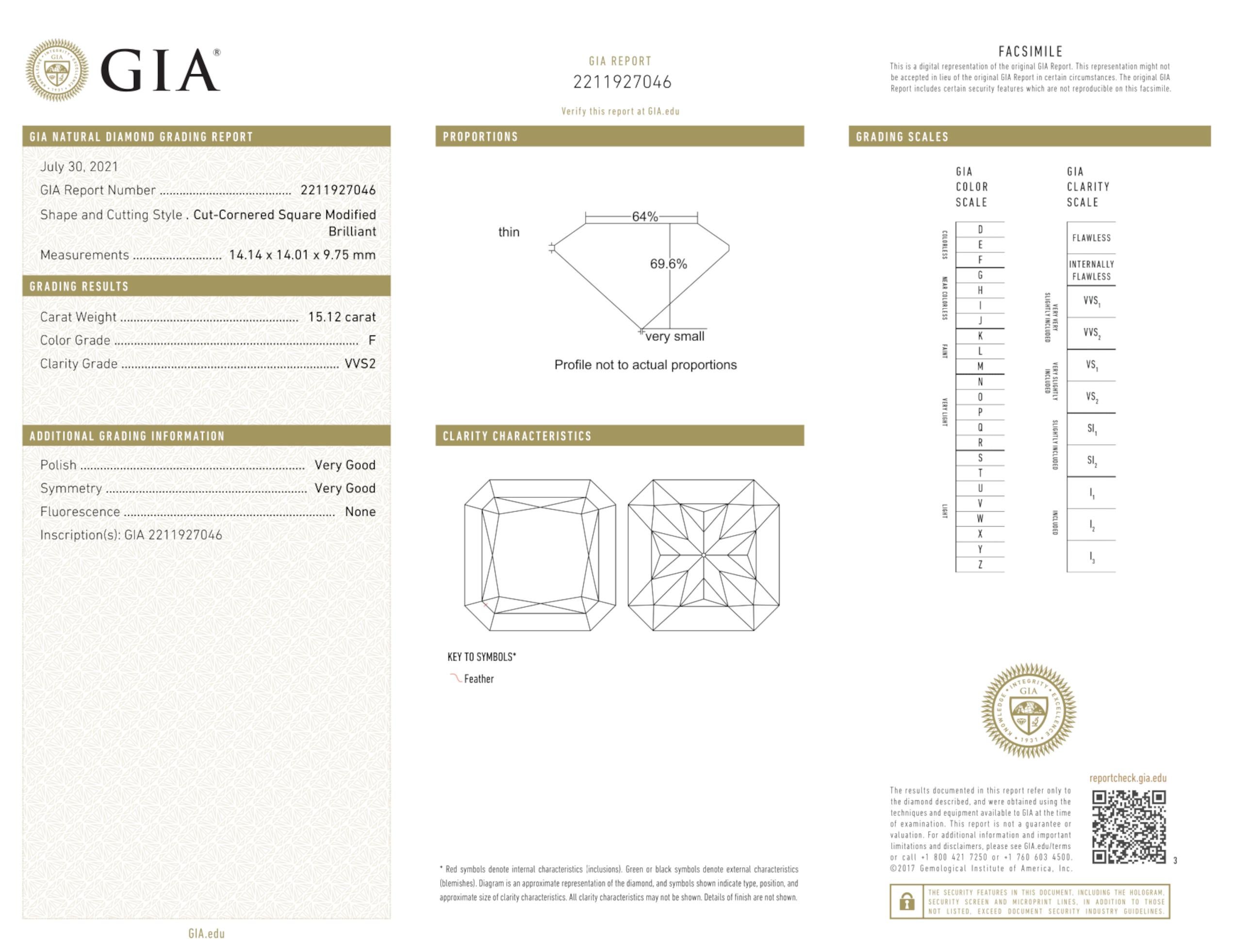 Women's or Men's GIA Certified 15 Carat Radiant Cut Trapezoids Diamond Ring For Sale