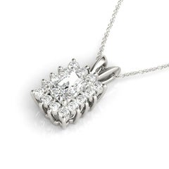 GIA Certified 1.5 Carat Radiant Diamond Sunburst Halo Collana in oro 18K