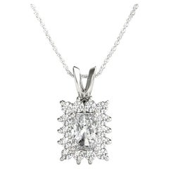 GIA Certified 1.5 Carat Radiant Diamond Sunburst Halo 18K Gold Pendant Necklace
