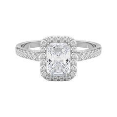 GIA Certified 1,5 Carat Radiant Halo Pave Anello con diamanti in oro bianco 18K