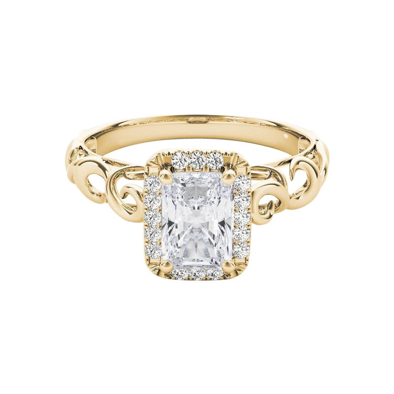 Bague à diamant cathédrale certifiée GIA de 1.5 carats à halo rayonnant