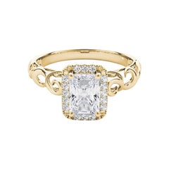 Bague à diamant cathédrale certifiée GIA de 1.5 carats à halo rayonnant