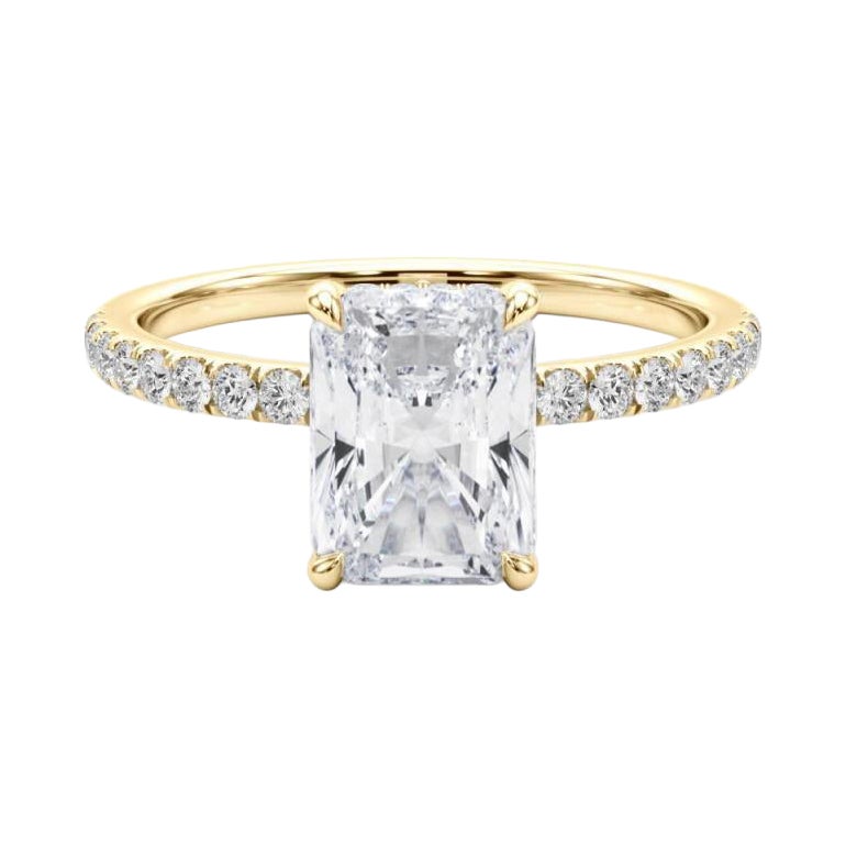 Bague en or jaune 18 carats certifiée GIA 1,5 carat Radiant Halo caché Pave