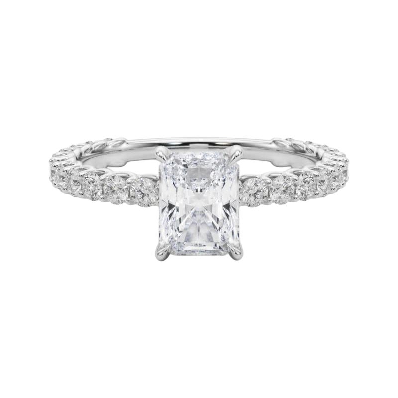 Anello di diamanti in platino a eternità parziale con radiante da 1.5 carati certificato GIA