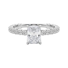 Anello di diamanti in platino a eternità parziale con radiante da 1.5 carati certificato GIA