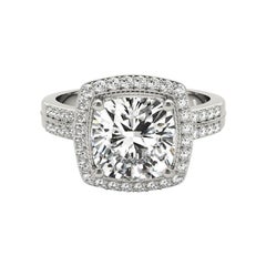 GIA Certified 1.5 Carat Raised Square Cushion Halo White Gold Diamond Ring