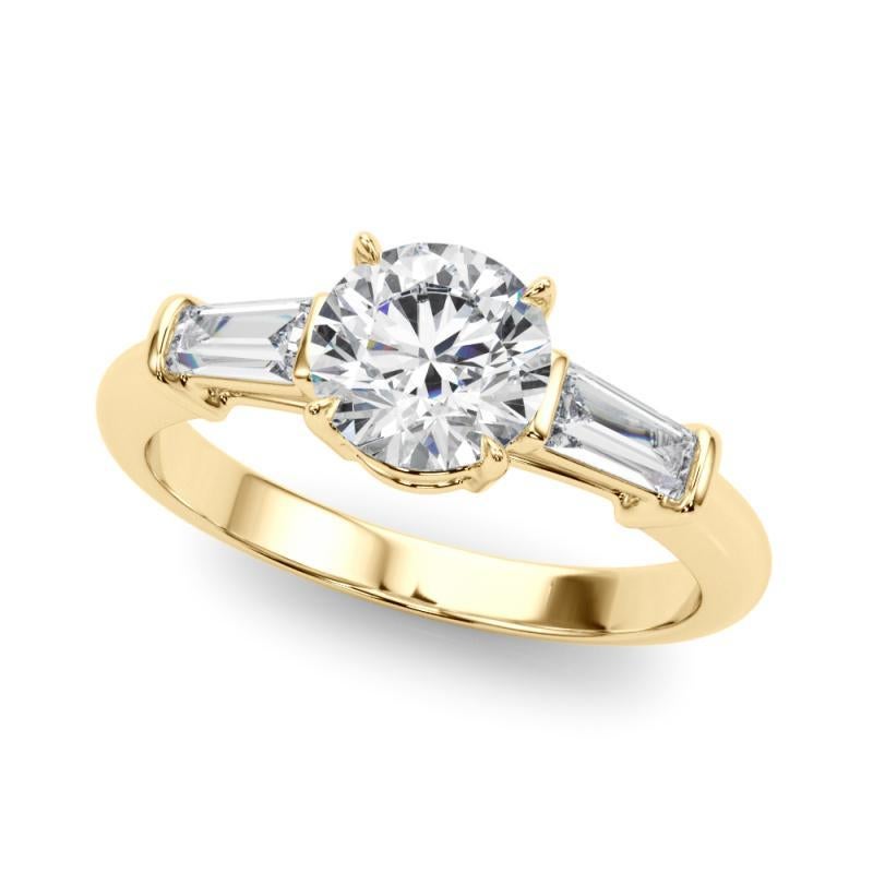 Taglio rotondo GIA Certified 1.5 Carat Round & Baguette Classic 3-Stone Diamond Ring in vendita